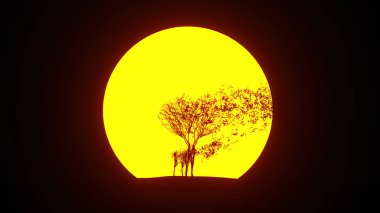 Geyik şeklinde büyüyen ağaç silueti. Eko kavramı. 3B görüntüleme.