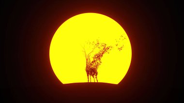Geyik şeklinde büyüyen ağaç silueti. Eko kavramı. 3B görüntüleme.
