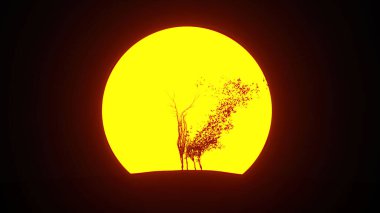 Geyik şeklinde büyüyen ağaç silueti. Eko kavramı. 3B görüntüleme.