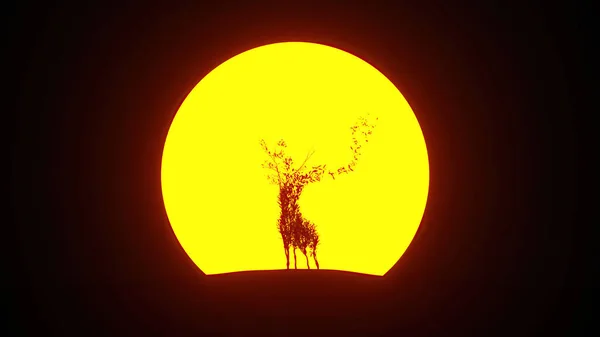 Silhouette Growing Tree Shape Deer Eco Concept Rendering — Stock Photo, Image