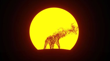 Fil şeklinde büyüyen ağaç silueti. Eko kavramı. 3B görüntüleme.