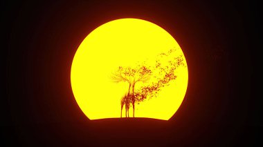 Geyik şeklinde büyüyen ağaç silueti. Eko kavramı. 3B görüntüleme.