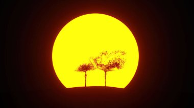 Flamingo şeklinde büyüyen ağaç silueti. Eko kavramı. 3B görüntüleme.