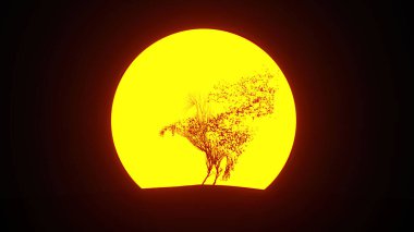 At şeklinde büyüyen ağaç silueti. Eko kavramı. 3B görüntüleme.
