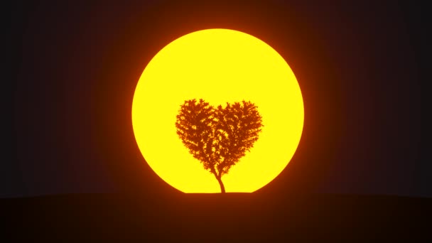 Árvore Crescente Nascer Sol Forma Coração Renderização — Vídeo de Stock