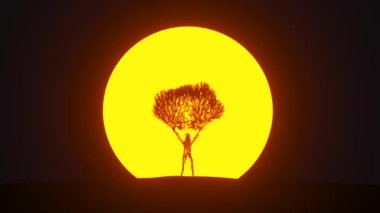 İnsan şeklinde büyüyen ağaç silueti. Eko kavramı. 3B görüntüleme.