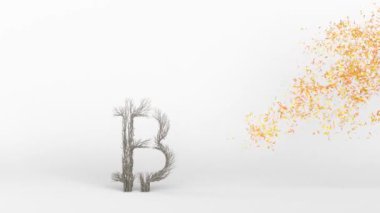Bitcoin şeklinde bir ağaç yetiştirmek. 3B görüntüleme.