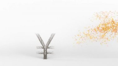 Yen şeklinde bir ağaç yetiştirmek. 3B görüntüleme.