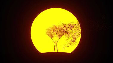 İnsan şeklinde büyüyen ağaç silueti. Eko kavramı. 3B görüntüleme.