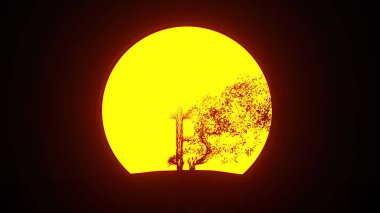 Bitcoin şeklinde büyüyen ağaç silueti. Eko kavramı. 3B görüntüleme.