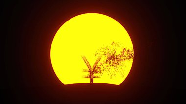 Yen şeklinde büyüyen ağaç silueti. Eko kavramı. 3B görüntüleme.