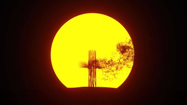 Haç şeklinde büyüyen ağaç silueti. Eko kavramı. 3B görüntüleme.