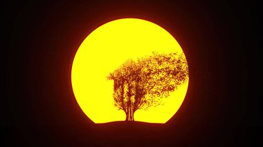 Ev şeklinde büyüyen ağaç silueti. Eko kavramı. 3B görüntüleme.