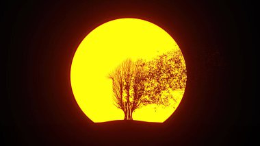 Ev şeklinde büyüyen ağaç silueti. Eko kavramı. 3B görüntüleme.
