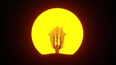 Ev şeklinde büyüyen ağaç silueti. Eko kavramı. 3B görüntüleme.