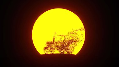 Traktör şeklinde büyüyen ağaç silueti. Eko kavramı. 3B görüntüleme.