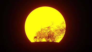 Traktör şeklinde büyüyen ağaç silueti. Eko kavramı. 3B görüntüleme.