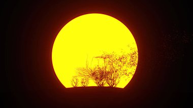 Traktör şeklinde büyüyen ağaç silueti. Eko kavramı. 3B görüntüleme.