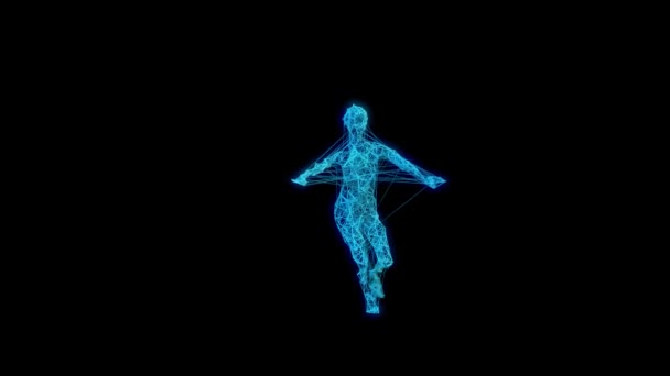 Tanzender Mensch Aus Drähten Charakteranimation Auf Schwarzem Und Weißem Hintergrund — Stockvideo