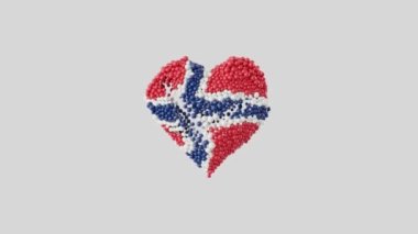 Norveç Ulusal Günü. 17 Mayıs. Alfa mat ile kalp animasyonu. Parlak kürelerden yapılmış kalp şekli animasyon. 3B görüntüleme.