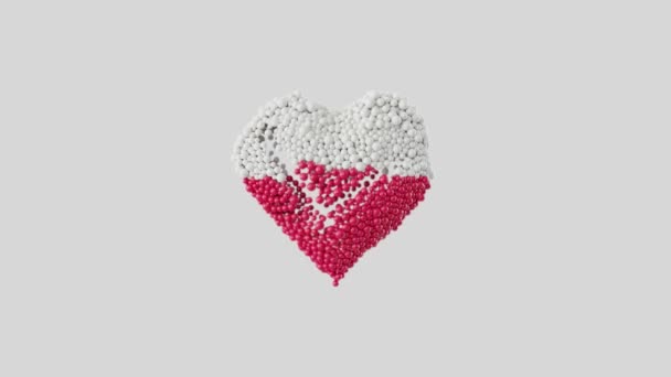 Independence day Poland. 11 November. Heart animation with alpha matte. Heart shape made out of shiny spheres animation. 3D rendering.