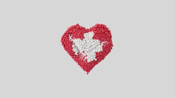 Švýcarský Národní Svátek Srpna Srdeční Animace Alfa Matnou Tvar Srdce — Stock video