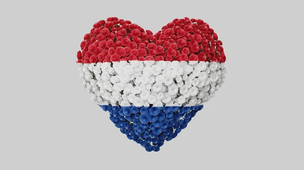 Ημέρα Ολλανδίας Ημέρα Απελευθέρωσης Μαΐου Σχήμα Καρδιάς Φτιαγμένο Από Λουλούδια — Φωτογραφία Αρχείου