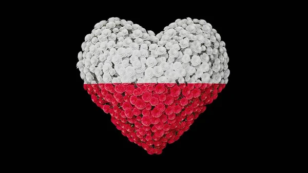 Onafhankelijkheidsdag Polen November Hartvorm Gemaakt Van Bloemen Zwarte Achtergrond Weergave — Stockfoto
