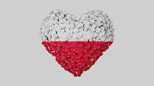 Onafhankelijkheidsdag Polen November Hartvorm Gemaakt Van Bloemen Witte Achtergrond Weergave — Stockfoto