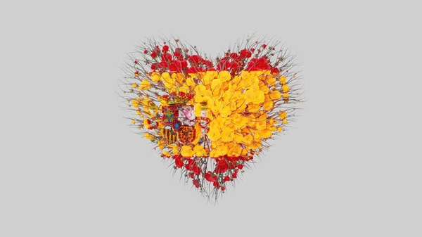 Spanien Nationaldagen Oktober Hjärtat Form Gjord Blommor Vit Bakgrund Rendering — Stockfoto