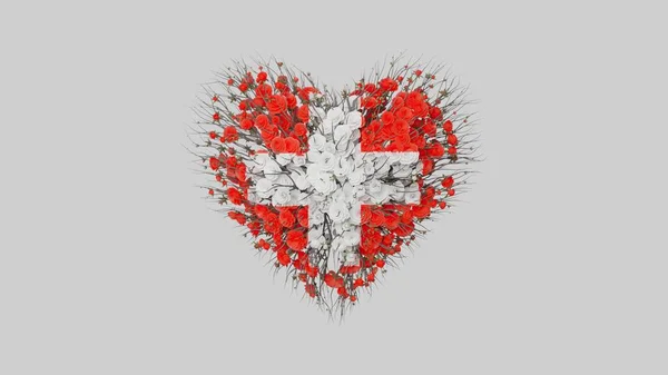 Національний Фестиваль Швейцарії Серпня Серцева Форма Зроблена Квітів Білому Тлі — стокове фото