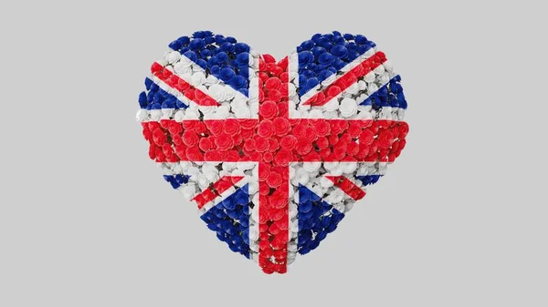 Egyesült Királyság Nemzeti Nap Szív Alakú Készült Virágok Fehér Háttér — Stock Fotó