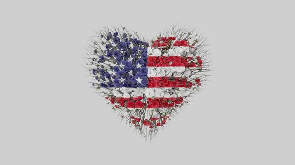 Onafhankelijkheidsdag Usa Juli Onafhankelijkheidsdag Hartvorm Gemaakt Van Bloemen Witte Achtergrond — Stockfoto