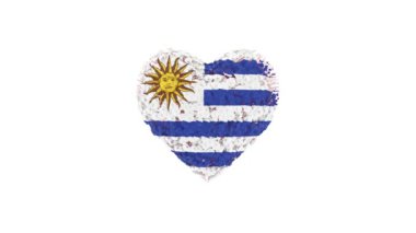 Uruguay Ulusal Günü. 25 Ağustos. Bağımsızlık Günü. Alfa mat ile kalp animasyonu. Çiçekler kalp şeklini oluşturuyor. 3B görüntüleme.