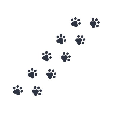 Köpek patileri ayak izleri. Beyaz arkaplanda vektör sembolü