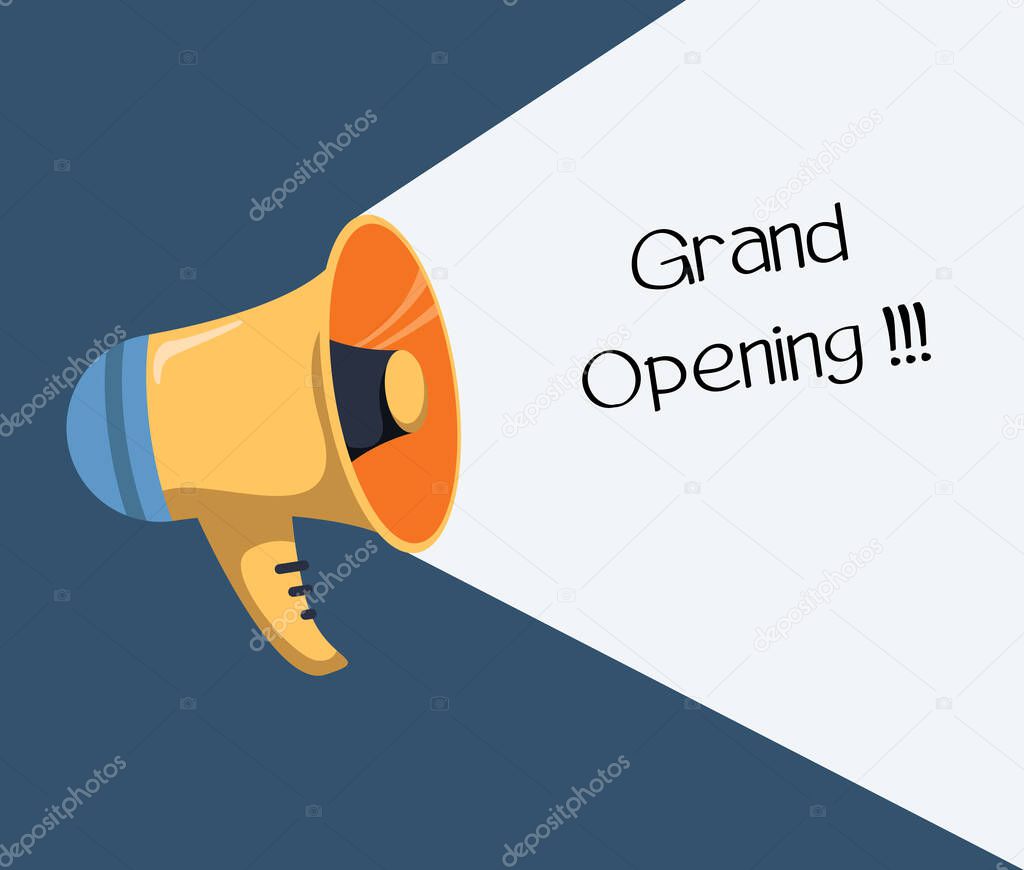 Megaphone with grand opening. Loudspeaker. Banner for business, marketing and advertising. Vector illustration. Loudspeaker for digital marketing, promotion and advertising. vector illustration EPS10