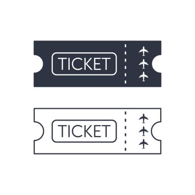 Uçak bileti ikonu. Beyaz arkaplan üzerindeki vektör sembolü düz çizgi biçimi EPS10