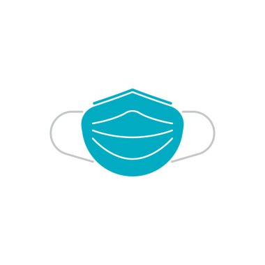 Temizlik ve koruma yüz maskesi ikonu solunum maskesi takılı. Düz stil EPS10 tıbbi maske simgesi