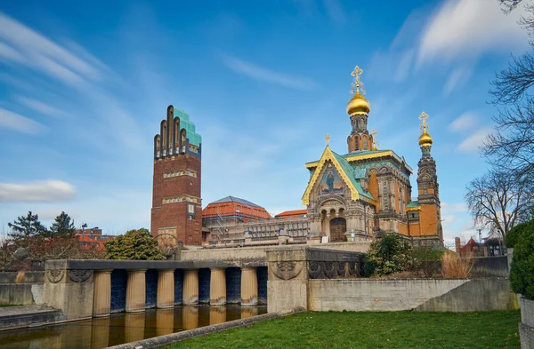 Darmstadt Almanya Mar 2020 Mathildenhoehe Darmstadt Taki Düğün Kulesi Rus Telifsiz Stok Fotoğraflar