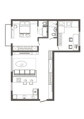 standart çift kişilik doğrusal mimari çizim planı