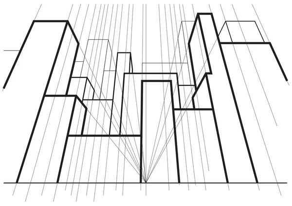 Lineární Architektonické Skici Abstraktní Ulice 3Point Perspektiva — Stockový vektor