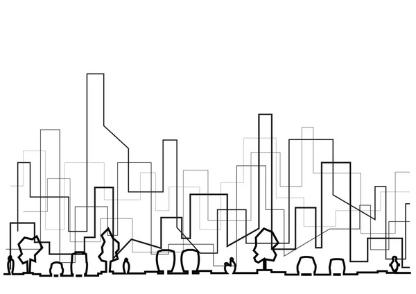 线性建筑全景素描抽象街道部分剪影 — 图库矢量图片
