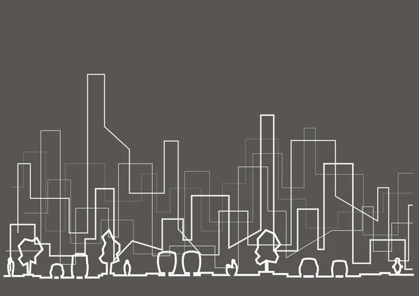 线性建筑全景素描抽象街道部分剪影灰色背景 — 图库矢量图片