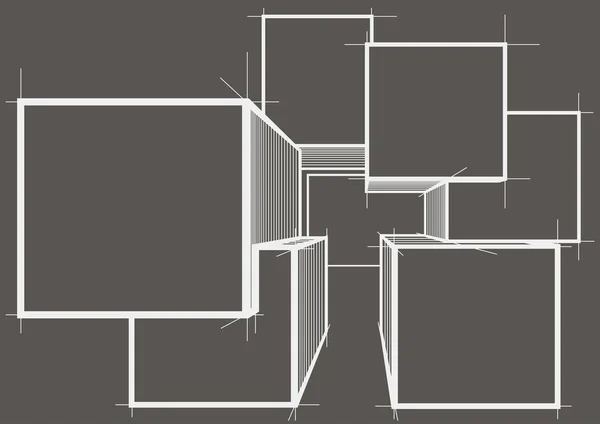 Abstracto Cubos Boceto Arquitectónico Sobre Fondo Gris — Vector de stock