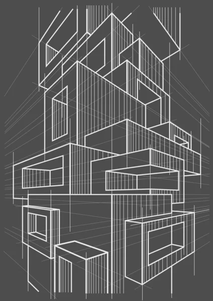 Grau Wohnung Baupläne Umriss Rahmen Grafik Linie Architektur Perspektive Projekt — Stockvektor