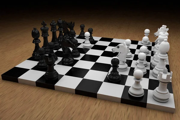 Chess board with figures modeled in 3d