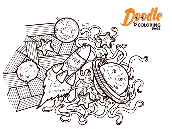 Libro para colorear Doodle Cosmos divertido — Vector de stock