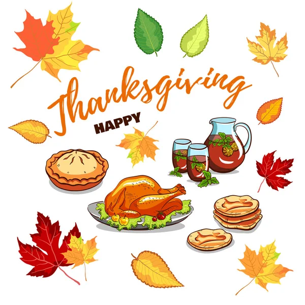 Table de vacances du jour de Thanksgiving — Image vectorielle