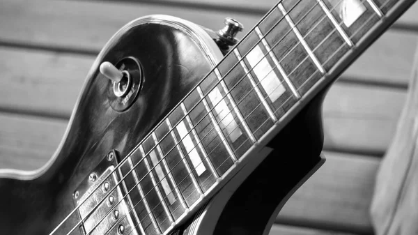 Electric Guitar Wooden Boards Copy Space Black White — Stock Photo, Image