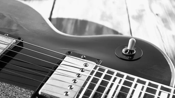 Guitarra Eléctrica Las Tablas Madera Con Espacio Copia Blanco Negro —  Fotos de Stock
